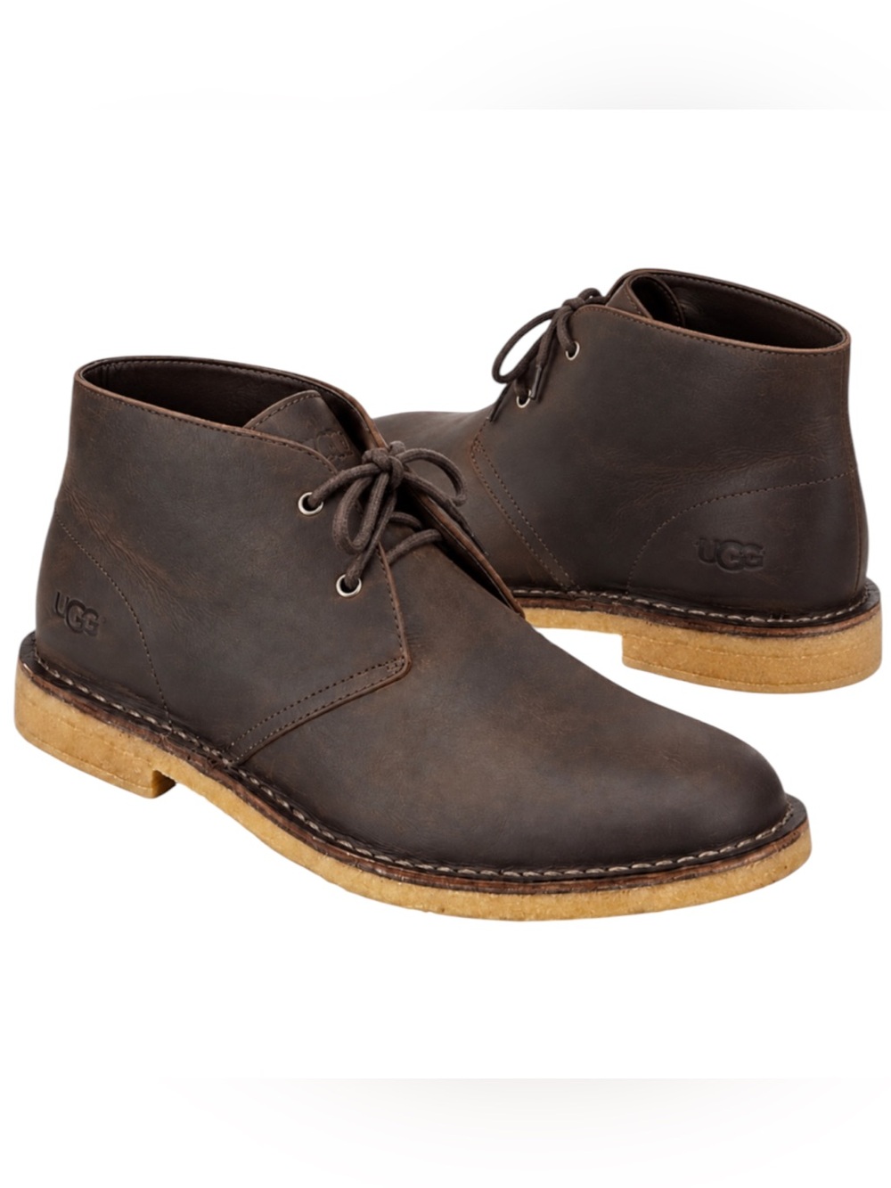 UGG Men’s Leighton Waterproof Leather Chukka Boots Grizzly Brown SZ 13 EUC